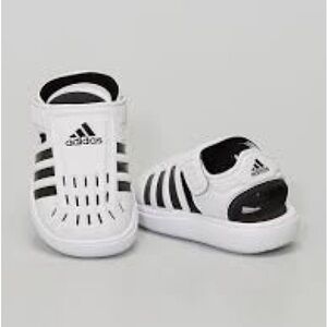 NWOT Kids Adidas White and Black Sandals with Classic Stripes